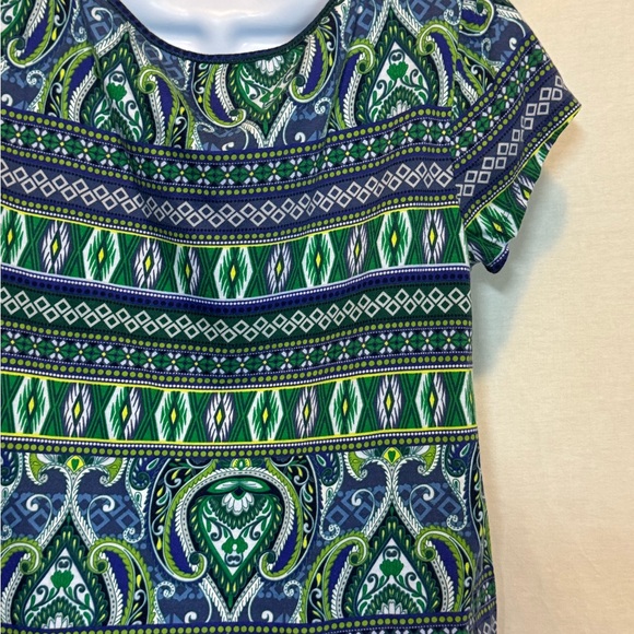 G-99 Liz Claiborne Blue Green &‎ White Short Sleeve Pullover Blouse Size MP - Picture 11 of 14